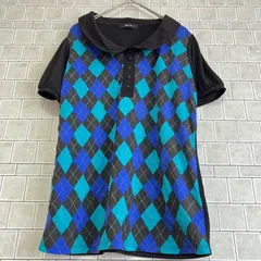 COMME CA ISM　コムサイズム　Tシャツ 【L】半袖　レディース　ダイヤ柄　ブラック　ブルー　グリーン