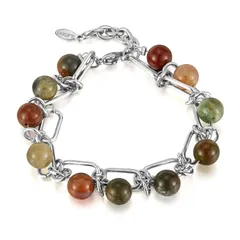 【新着商品】レディース 天然石 土星モチーフ ミックスカラー 8.6mm ステンレスチェーン ブレスレット 20g パワーストーン クリスマス ギフト