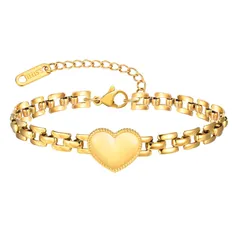 【新着商品】ゴールド 太い レディース ハートチャーム チェーンブレスレット 心型 ステンレス 可愛い おしゃれ ブレスレット 調整可能 金属アレルギー対応 恋人 母の日 プレゼント