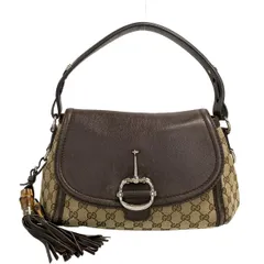 GUCCI(グッチ) ハンドバッグ ホースビット,GG柄 240266 ダークブラウン×ベージュ レザー