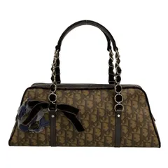 ディオール/クリスチャンディオール ハンドバッグ ロマンティック,トロッター ダークブラウン×ベージュ フラワー レザー