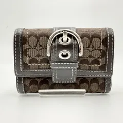 COACH（コーチ）シグネチャー 三つ折り財布 ブラウン キャンバス レザー切替