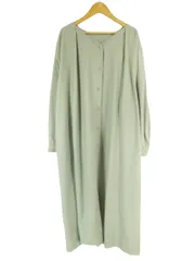 ビス ViS シャツ ワンピース ノーカラー 長袖 ベルト付 マキシ丈 無地 グリーン サイズF QQQ