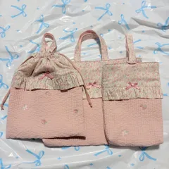 アッシュテッド×いちご刺繍ヌビ　　レッスンバッグ　上履き入れ　体操服袋