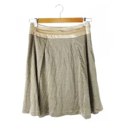 ナチュラルビューティーベーシック NATURAL BEAUTY BASIC スカート ニット フレア ひざ丈 ピンタック 光沢感 ストレッチ インターシャ ドット S ゴールド /CK14