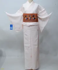 小紋 夏用 単衣 仕立て上がり 単品 Mサイズ ポリエステル100％ 淡いピンク モダン お手入れ簡単 洗える着物 NO43127