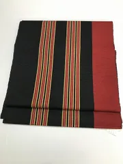 【中古】名古屋帯 交織 黒地に縞文様