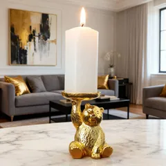 キャンドルホルダー キャンドルスタンド トレイを持ち上げているクマ くま 熊 ゴールド 高級感 アルミニウム インテリア 装飾 パーティー リビング ダイニング オシャレ 可愛い 寝室