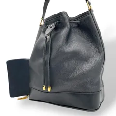 CELINE セリーヌ ドローストリング ショルダーバッグ ヴィンテージ レザー バケットバッグ ネイビー ゴールド金具 ポーチ付き レディース S21