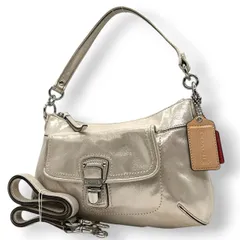 【美品】コーチ COACH 2WAY ハンドバッグ ショルダーバッグ ワンショルダー 斜め掛け可 パテントレザー エナメル シャンパンゴールド ベージュ レディース エレガント クラシックデザイン F21624 s81