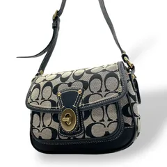 美品 コーチ COACH ショルダーバッグ カメラバッグ シグネチャー ターンロック キャンバス レザー グレー ブラック ゴールド金具 斜め掛け レディース S90