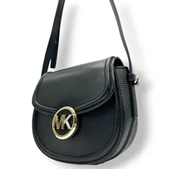 【美品】マイケルコース Michael Kors ショルダーバッグ 斜め掛け ポシェット サドルバッグ ハーフムーン レザー 本革 ブラック 黒 ゴールド金具 MKロゴ サークルロゴ コンパクト ミニバッグ レディース カジュアル お出かけ デート 鞄  s7