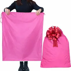 Sunny & Sunny ラッピング袋 超特大 リボン付き 巾着タイプ ギフトバッグ 大きいサイズ プレゼント包装 ナイロン製 (ピンク,  90x70cm)