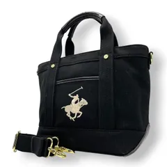 【美品】ビバリーヒルズポロクラブ BEVERLY HILLS POLO CLUB トートバッグ ショルダーバッグ 2WAY 斜め掛け キャンバス レザー ブラック 黒 ポロ刺繍 軽量 マチ広 トラッド カジュアル 通学 通勤 レディース 鞄 カバン s68