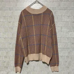 BEAMS HEART　ビームスハート　ニットセーター　長袖　チェック　ブラウン系　レディース