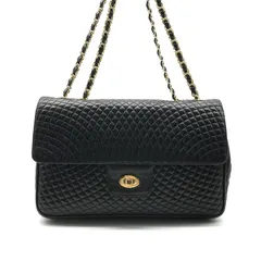 美品 BALLY バリー Wフラップ キルティング チェーン ショルダー バッグ ブラック ゴールド金具 ブランド カバン BAG k7535