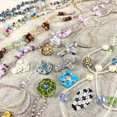 （0）☆24【一点もの】ハンドメイド アクセサリー ビーズアクセサリー ネックレス リング 指輪 17点セット 大量