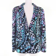 極美品☆LEONARD FASHION レオナール ファッション ウール 花柄デザイン ロゴボタン テーラードジャケット マルチカラー 11 日本製 正規品 レディース