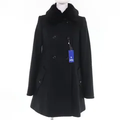 未使用品☆BURBERRY BLUE LABEL バーバリーブルーレーベル ウール ラビットファー・ロゴボタン付 Aラインコート ブラック 38 正規品 レディース