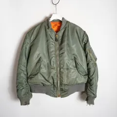 希少 70s ALPHA INDUSTRIES アルファ USAF MA-1 フライト ジャケット 8415-818-7352 MIL-J-8279E 米軍実物 ビンテージ ボロ 緑M 263Q♪