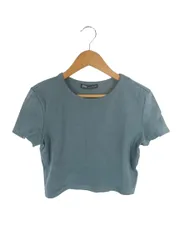 ザラ ZARA プルオーバー Tシャツ 半袖 クロップド丈 無地 グリーン サイズS QQQ