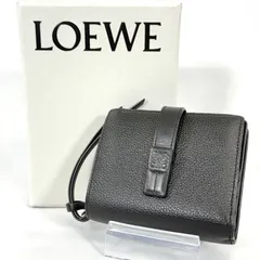 【人気・美品】LOEWE ロエベ アナグラム バイフォールド バーティカル スモール ウォレット コンパクト 二つ折り 財布 スリムジップ ラウンドファスナー レザー 本革 ブラック 黒色 シルバー金具 メンズ レディース ユニセックス 男女兼用 箱付き
