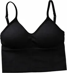 Arimelune レディース ブラ付き キャミソール インナー 下着 セクシー Vネック Uバック ブラトップ かわいい おしゃれ 谷間 スリム 美背中 パッド カップ ノン ワイヤ ブラジャー 肌着 バスト ケア チューブ 一体 (ブラック)