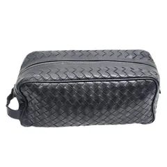 BOTTEGA VENETA イントレチャート セカンドバッグ 174361 V4651 1000 ブラック 本革 レザー クラッチバッグ メンズ 【中古】 22602K101