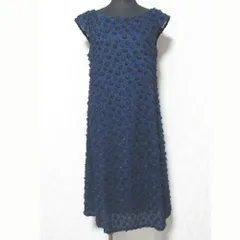 美品 Sybilla シビラ フラワー刺繍 ノースリーブ ひざ丈 ワンピース L ネイビー レディース 古着 中古 USED