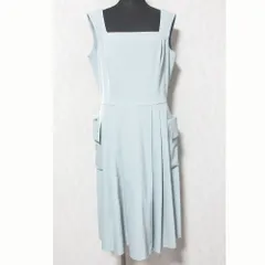 良品 FOXEY NEW YORK フォクシーニューヨーク ホリードレス ノースリーブ スクエアネック ひざ丈 ワンピース 24391 42 ブルー レディース 古着 中古 USED