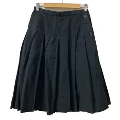 美品 MARGARET HOWELL マーガレットハウエル コットンリネン ひざ丈 プリーツスカート サイズ3 ブラック レディース 古着 中古 USED