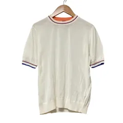 美品 PS Paul Smith ピーエスポールスミス ライントリム ショートスリーブ ニット カットソー セーター M ホワイト レディース 古着 中古 USED