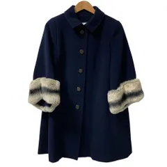 美品 Rene ルネ アンゴラブレンド レッキスファー付き Aライン ウールコート サイズ36 ネイビー レディース 古着 中古 USEDのサムネイル