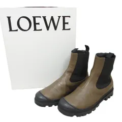 良品 LOEWE ロエベ レザー ショート チェルシーブーツ 41 約25.5cm カーキ ブラック レディース 古着 中古 USEDのサムネイル