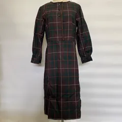 【T-91】チェック柄　ロングワンピース　装飾トリムあり　秋冬　レトロ　ヴィンテージ風　レディース