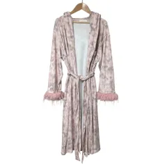 美品 24AW snidel HOME スナイデルホーム ファースリーブ ルームウェア ガウンコート Fサイズ ピンク レディース 古着 中古 USED