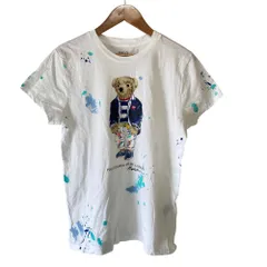 良品 POLO RALPH LAUREN ポロラルフローレン ペイント ポロベア Tシャツ ガールズ160 ホワイト キッズ 古着 中古 USED