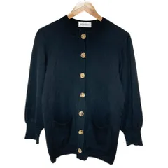美品 ヴィンテージ Yves Saint Laurent イヴサンローラン 金ボタン ウールニット カーディガン M ブラック レディース 古着 中古 USED