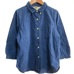 美品 MHL マーガレットハウエル 七分袖 コットンシャツ サイズⅡ インディゴ レディース 古着 中古 USED