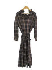 ウィルセレクション WILLSELECTION シャツ ワンピース 七分袖 ミモレ丈 リボンベルト付き チェック柄 Sサイズ ブラウン系 QQQ