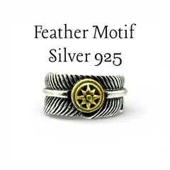 【羽根と太陽】フェザー Silver 925 刻印 90s Vintage Design Ring シルバー デザイン リング 9号 インディアンジュエリー ピンキーリング ストリート