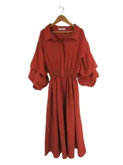 アンデミュウ Andemiu ワンピース バルーンスリーブ 無地 ロング 長袖 サイズF オレンジ QQQ