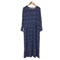 未使用 ZARA ザラ 総柄 ノースリーブ ロングワンピース サイズL ネイビー レディース 古着 中古 USED