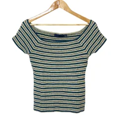 美品 Ralph Lauren ラルフローレン ボーダーニット トップス M ブルー レディース 古着 中古 USED