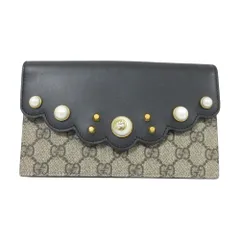 良品 GUCCI グッチ GGスプリーム スカラップ パール フラップ チェーンショルダーウォレット バッグ 431478 ブラック  レディース 古着 中古 USED