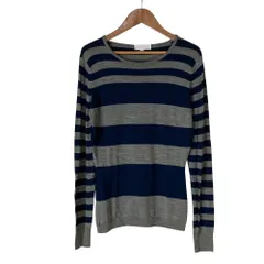 良品 JOHN SMEDLEY ジョンスメドレー ボーダー メリノウール ニットカットソー S ネイビー グレー レディース 古着 中古 USED