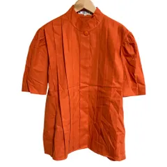 美品 YVES SAINT LAURENT イヴサンローラン タックデザイン ショートスリーブブラウス M オレンジ レディース 古着 中古 USED