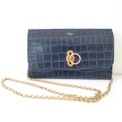 美品 Mulberry マルベリー アンバリー クラッチ シャイニースモール クロコ型押し 2WAY ショルダーバッグ ネイビー レディース 古着 中古 USED