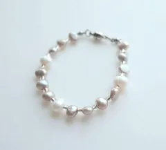 淡水パール バロックパール　ライトグレーブレスレット