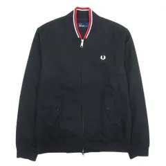 良品 FREDPERRY フレッドペリー コットンツイル ブルゾン ジップアップ ジャケット ロゴ刺繍 スイングトップ S 黒 ブラック メンズ 古着 中古 USED